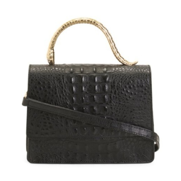 House of Harlow 1960 Croc Embossed Gold Snake Handle Crossbody Bag Like New - Picture 1 of 12